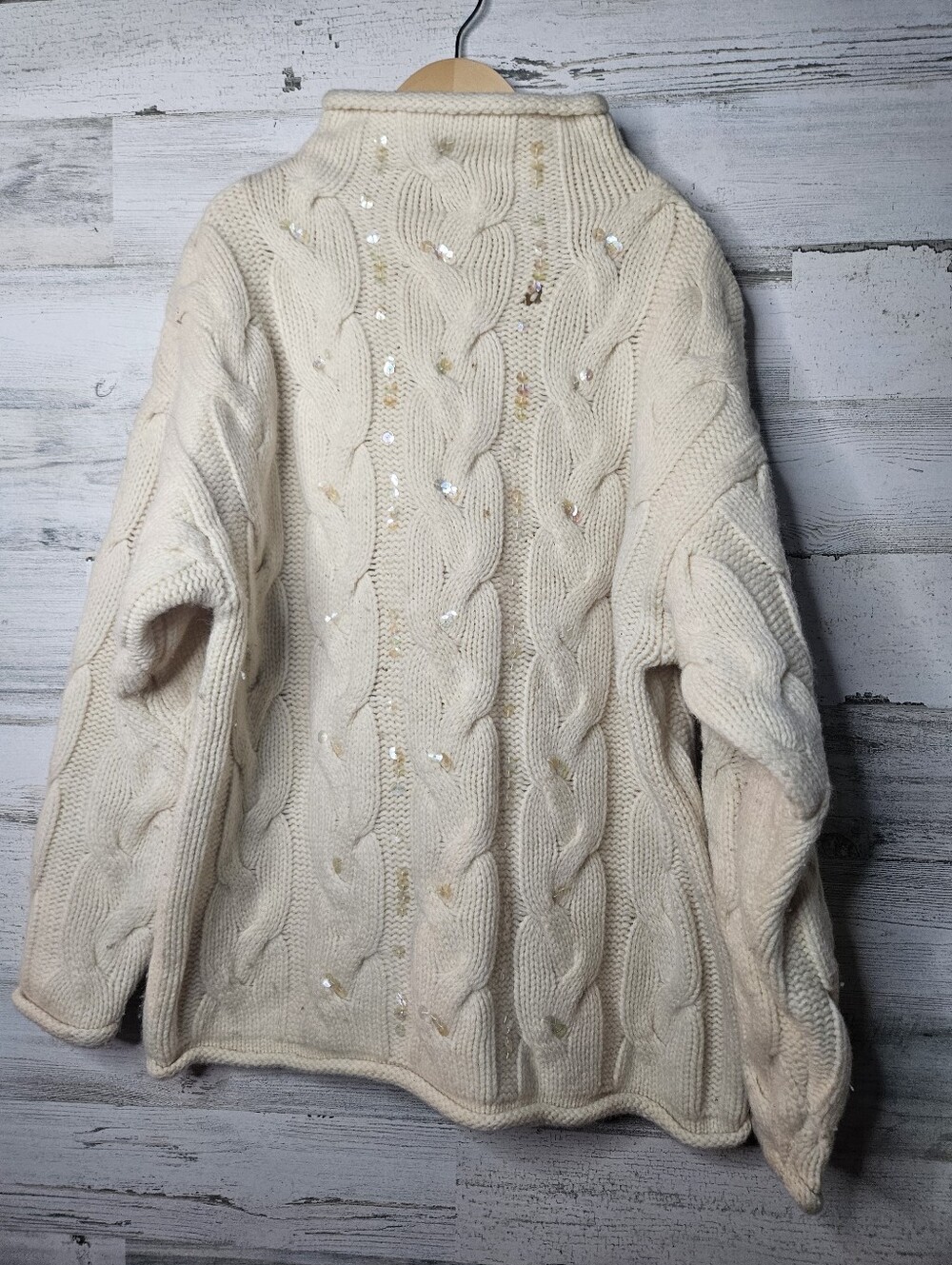 Vintage American Girls Girls Large 100% Wool Sweater Cream Sequins